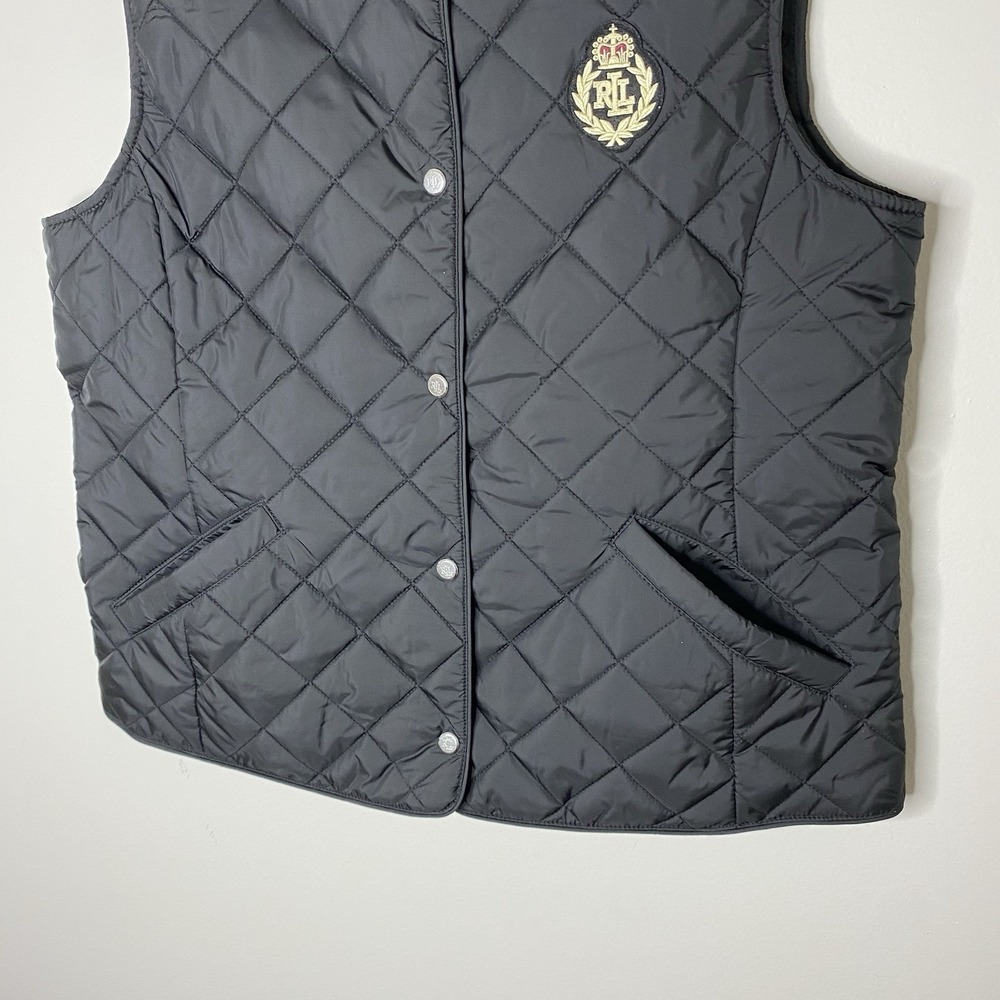 Lauren Ralph Lauren Quilted Vest Women's L Black Crest Logo Snap Front Puffer - Picture 3 of 16
